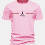 Regular Fit Paris Stripes Print Cotton T-Shirt