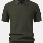 Wave Jacquard Knit V Neck Polo Shirt & Cotton Chino Shorts