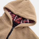 Contrast Plaid Teddy Zip-Up Hoodie