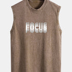 Focus Print Washed Distressed Tank Top