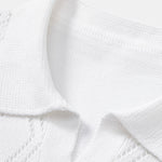 Geometric Crochet V Neck Polo Shirt & Straight Leg Linen Pants
