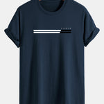 Regular Fit Paris Stripe Print Cotton T-Shirt