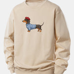 Dachshund Wearing Striped Sweater Print Relax Fit Sweatshirt