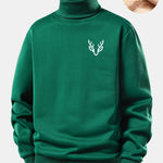 Head Deer Print Teddy Fleece Lined Turtle Neck Sweatshirt