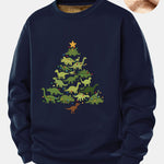 Dinosaur Christmas Tree Print Teddy Fleece Lined Sweatshirt