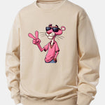 Pink Panther With A V Sign Print Relax Fit Sweatshirt