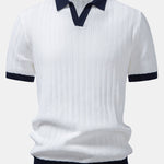 Contrast Textured Johnny Collar Knit Polo & Slim Fit Tapered Trousers