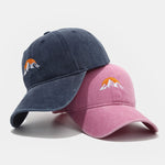 Mountain Sunset Embroidered Washed Distressed Baseball Cap
