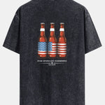 USA Old Row Beer Print Washed Distressed Drop Shoulder T-Shirt