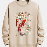 Koi Fish Lotus Print Relax Fit Sweatshirt