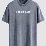 I Don't Care Print Washed Distressed Drop Shoulder T-Shirt