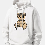 Plaid Pattern Dissolving Bear Print Relax Fit Hoodie