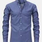 Long Sleeve Stripe Button Up Shirt & Elastic Waist Straight Leg Trousers