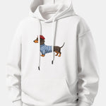Dachshund Wearing Striped Sweater Print Relax Fit Hoodie