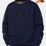 Black Cat Print Teddy Fleece Lined Sweatshirt