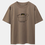 Black Cat Peeking Through Cardboard Print Drop Shoulder Oversize T-Shirt