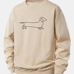 Line Dachshund Print Relax Fit Sweatshirt & Straight Leg Pleated Pintuck Sweatpants