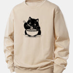 Black Cat Ramen Print Relax Fit Sweatshirt