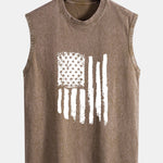 American Flag Print Washed Distressed Tank Top