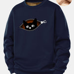 Zipper Black Cat Print Teddy Fleece Lined Sweatshirt