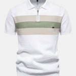 Contrast Textured Jacquard Knit Zip Up Polo Shirt