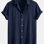 Crinkled Textured Button Up Shirt & Crinkled Textured Drawstring Shorts
