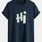 Regular Fit Hi Slogan Lines Print Cotton T-Shirt
