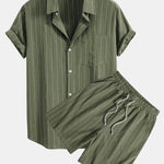 Linen Look Striped Button Up Shirt & Drawstring Shorts