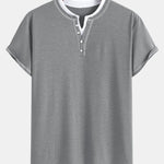 2-in-1 Notched Collar Contrast Stitching T-Shirt