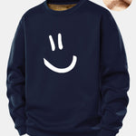 Smiley Face Print Teddy Fleece Lined Sweatshirt