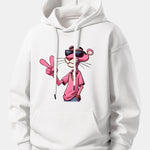Pink Panther With A V Sign Print Relax Fit Hoodie