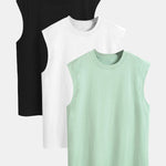 3 Pieces Relax Fit Cotton Drop Shoulder Sleeveless T-Shirts