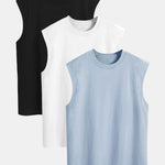 3 Pieces Relax Fit Cotton Drop Shoulder Sleeveless T-Shirts