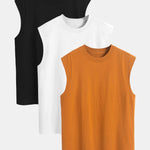 3 Pieces Relax Fit Cotton Drop Shoulder Sleeveless T-Shirts