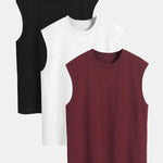 3 Pieces Relax Fit Cotton Drop Shoulder Sleeveless T-Shirts