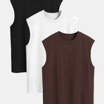3 Pieces Relax Fit Cotton Drop Shoulder Sleeveless T-Shirts