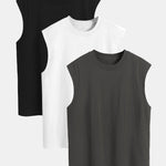 3 Pieces Relax Fit Cotton Drop Shoulder Sleeveless T-Shirts