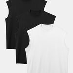 3 Pieces Relax Fit Cotton Drop Shoulder Sleeveless T-Shirts