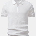 Rhombus Textured Zip Up Knitted Polo Shirt