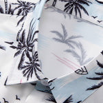 Palm Tree Sailboat Print Button Up Shirt & Man Mid Length Drawstring Swim Shorts