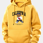 California Bear Print Drawstring Hoodie