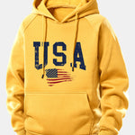 USA Flag Print Drawstring Hoodie