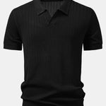 Textured Crochet V Neck Polo Shirt