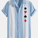 Poker Print Linen Look Patchwork Bowling Shirt