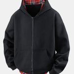 2 In 1 Plaid Zipper Kangaroo Pocket Hoodie