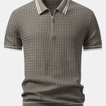 Wave Jacquard Zip Up Knitted Polo Shirt