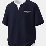 Relax Fit Milano Print 2 In 1 Notched Collar Waffle T-Shirt