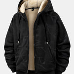 Teddy Lined Geometric Print Zipper Hoodie