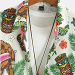 Tropical Tiki Bigfoot Print Button Up Shirt & Man Mid Length Drawstring Swim Shorts