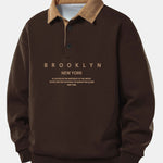 Relax Fit Brooklyn Print Contrast Corduroy Polo Collar Sweatshirt